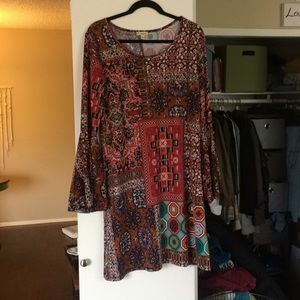 Haani Multicolor Patchwork Midi Dress with Long Sleeves